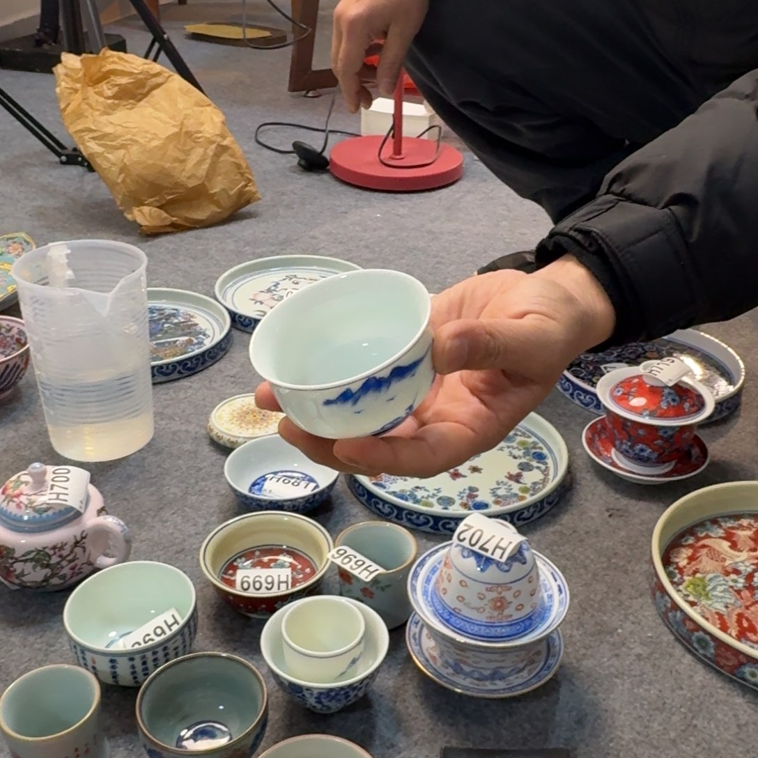 其他陶青花山水杯