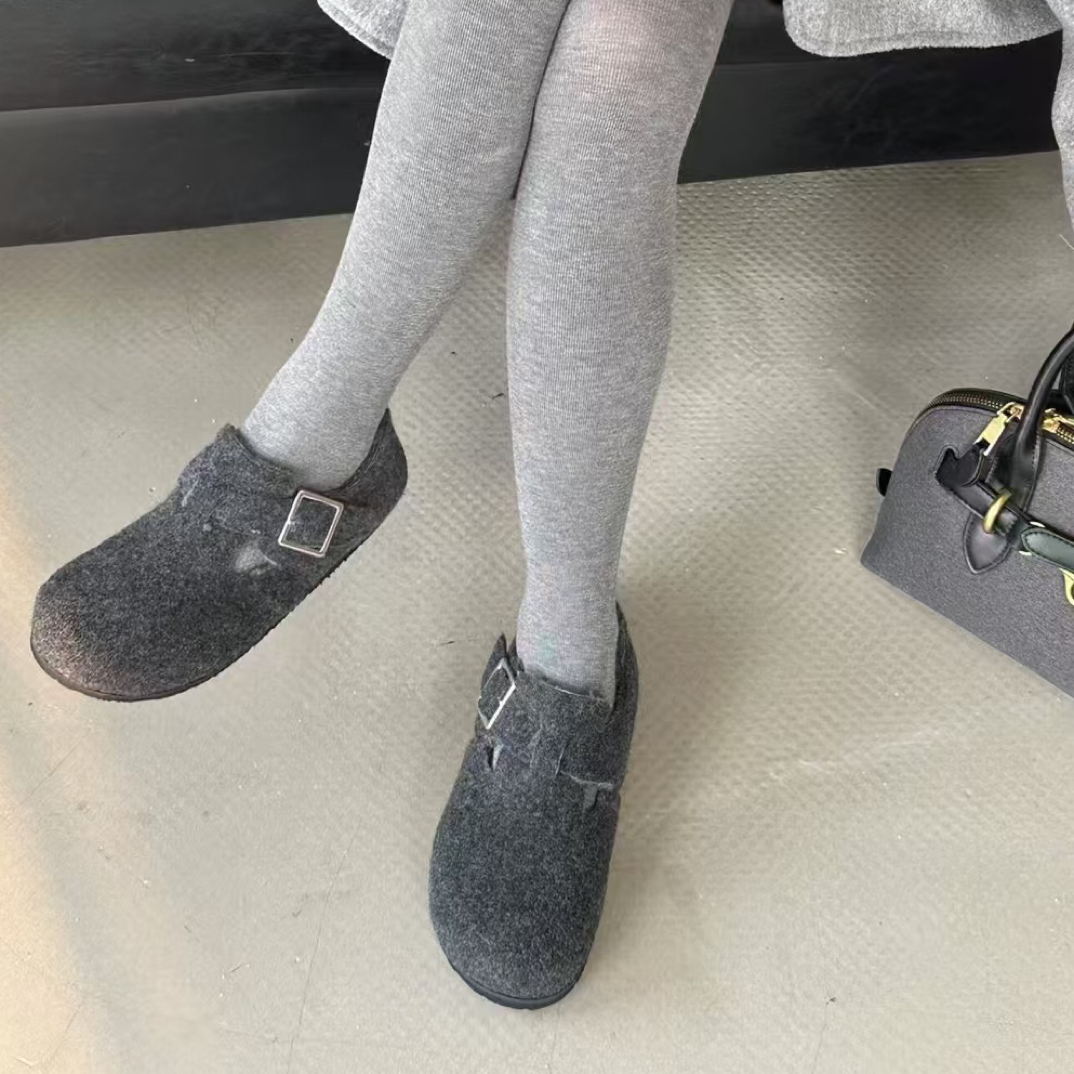 秋季新款内增高加绒一脚蹬勃肯鞋女外穿保暖毛毛鞋