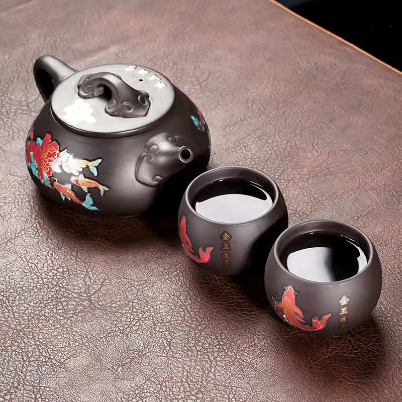 【旺】正宗紫砂原矿金玉满堂石瓢壶550ml（一壶两杯）