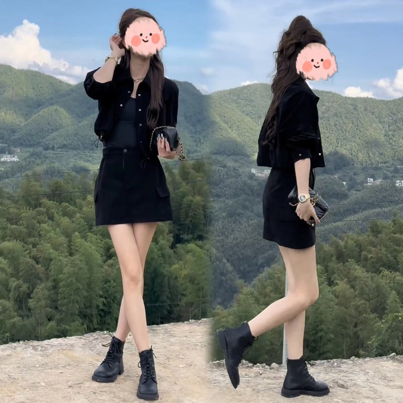 小香风黑色套装裙两件套女2025新款洋气休闲装显瘦早秋搭配一整套