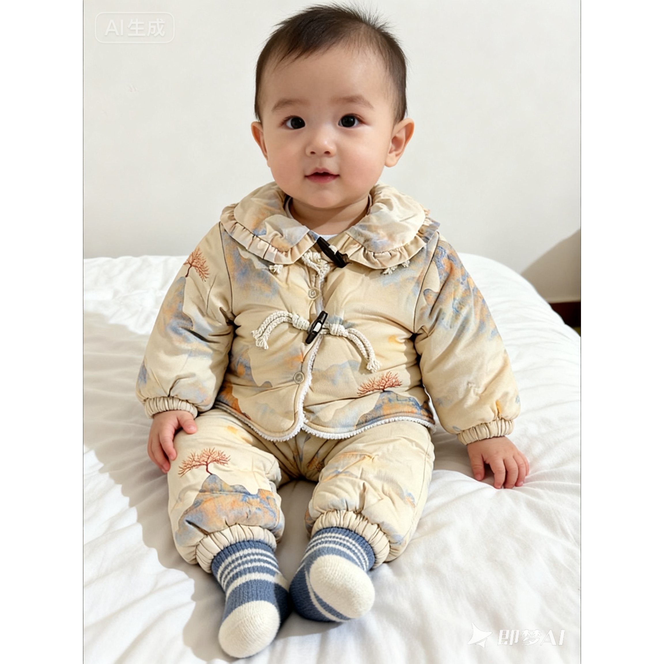 23821 儿童新中式祖国大美江山可外穿三层加厚家居服套装