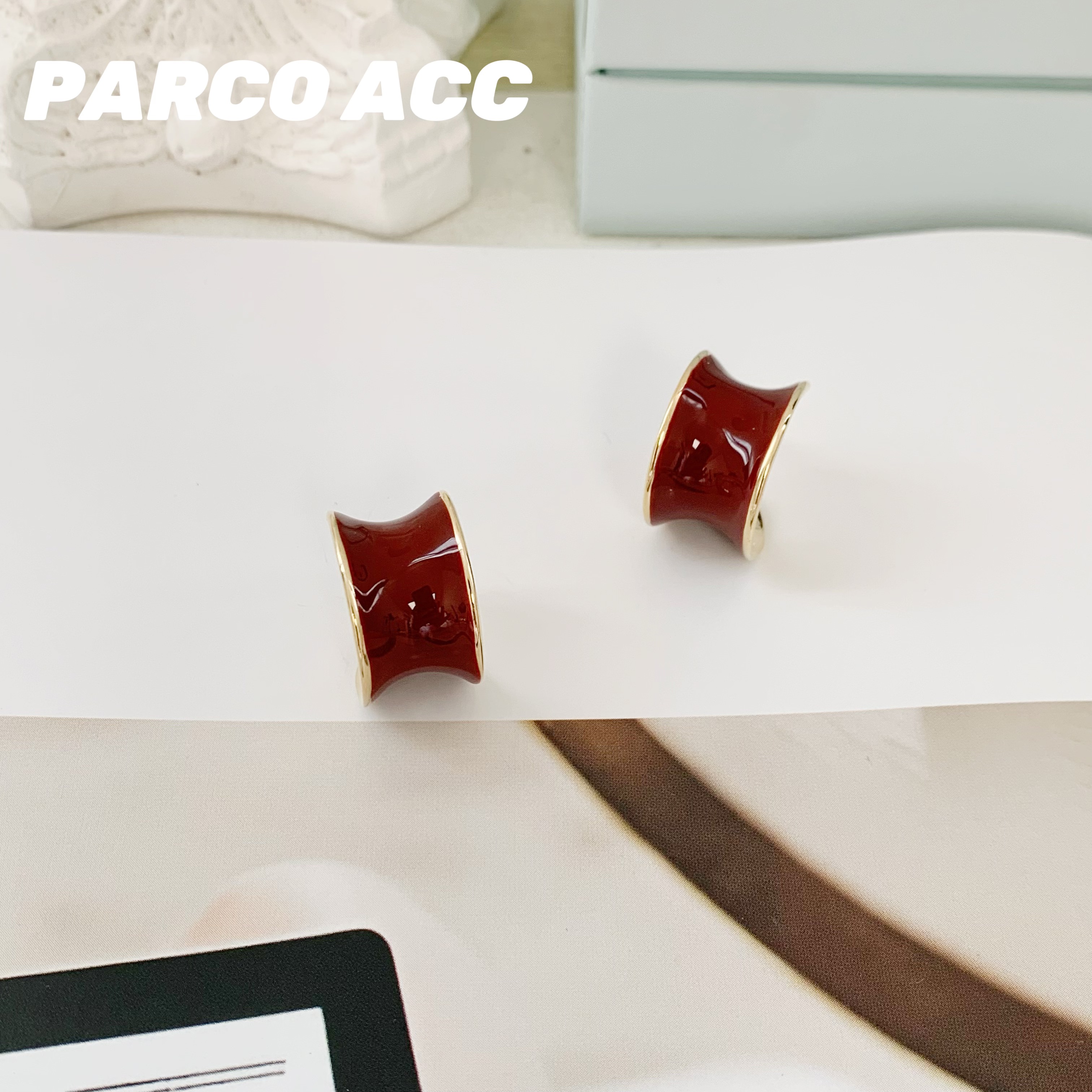 铜合金珐琅耳饰 F403  酒红珐琅耳钉