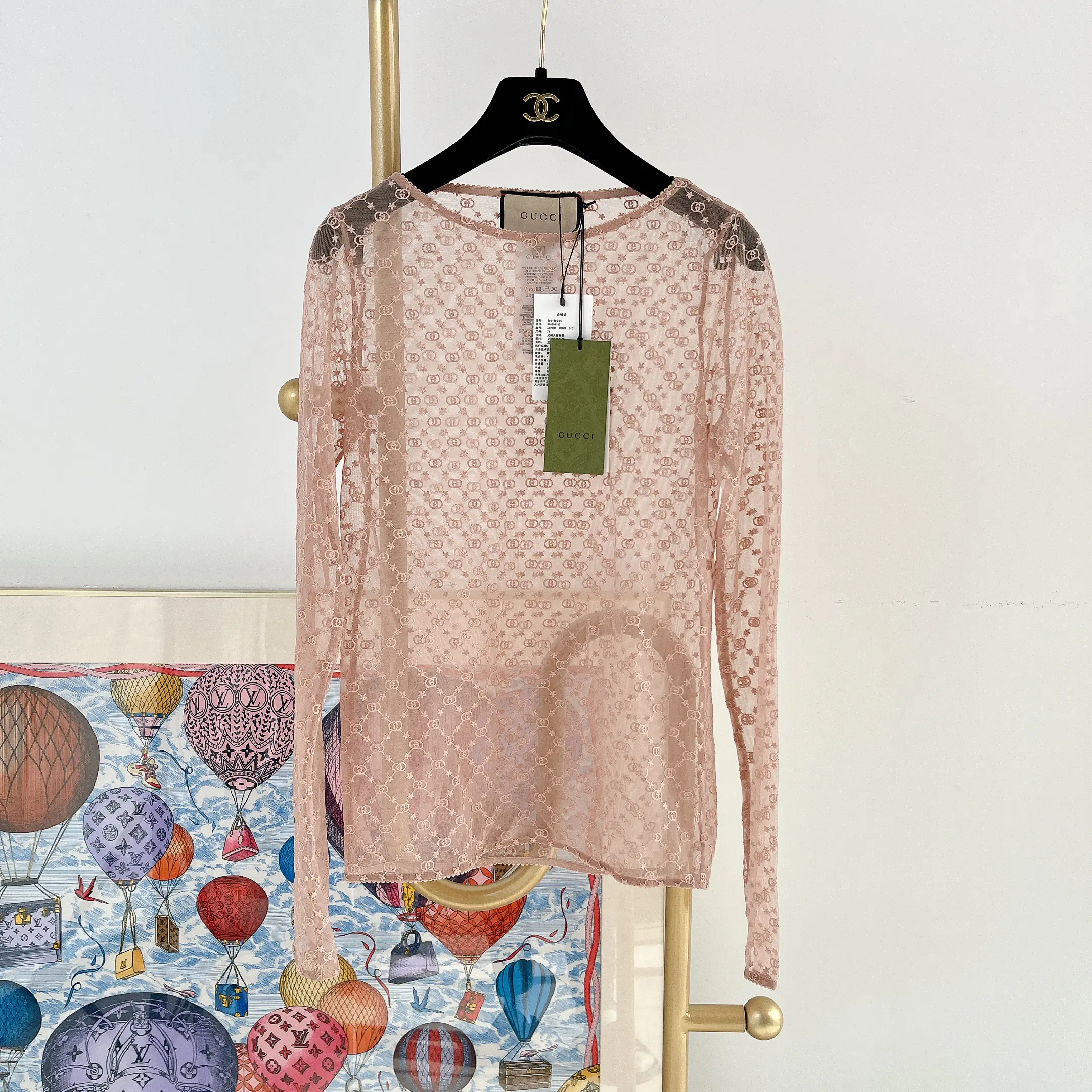 99新 GUCCI/古驰 【Gucci】#粉色薄纱圆领休闲上衣 XS码