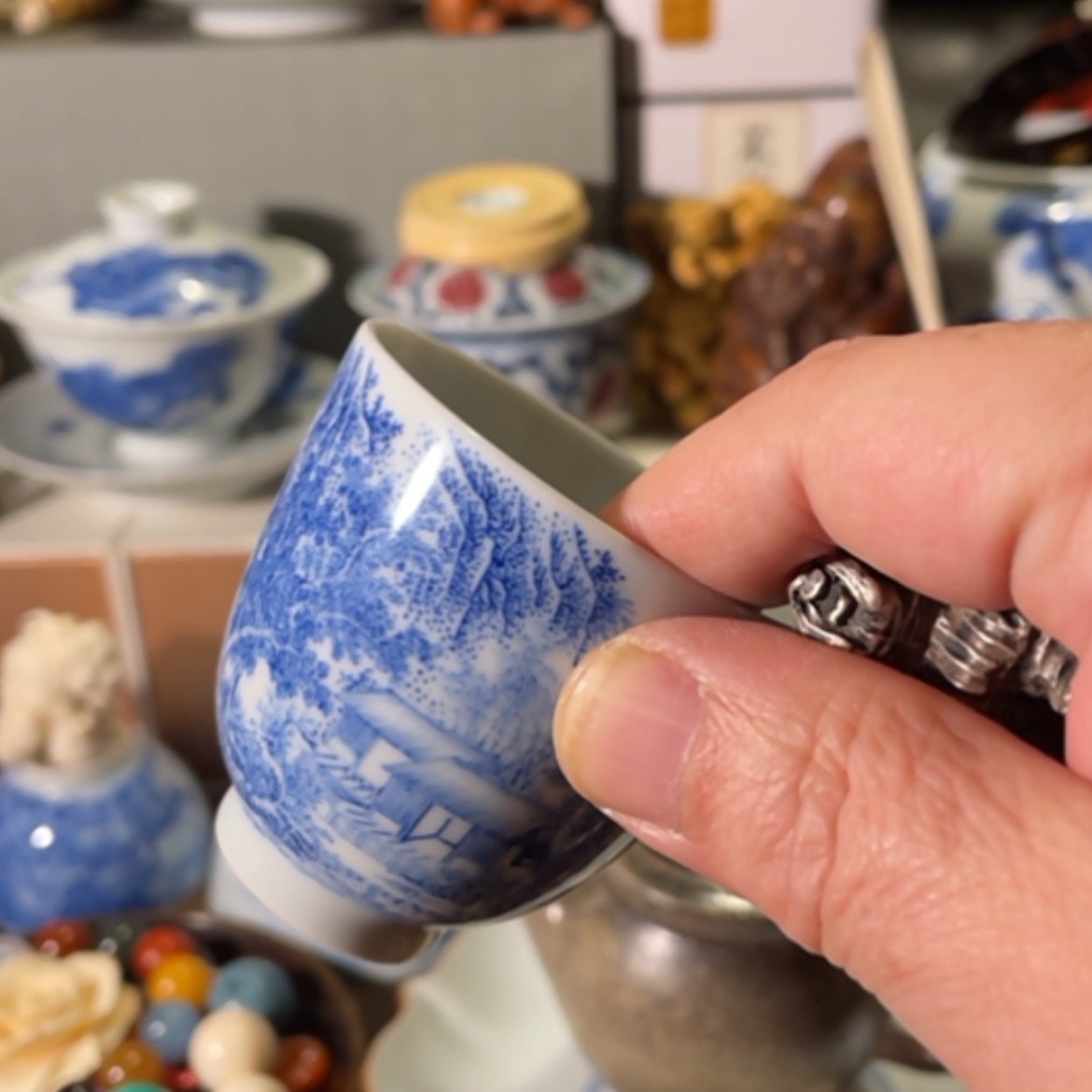 【闪购商品】哩***三青花青花瓷器瓷器