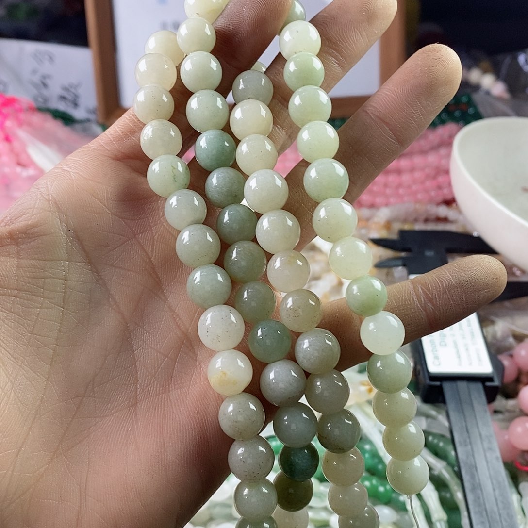 玛瑙/玉髓珠宝半成品合金一条天然10mm佘太翠圆珠A229