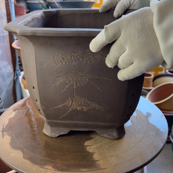 紫砂宜兴紫砂花盆切角四方31