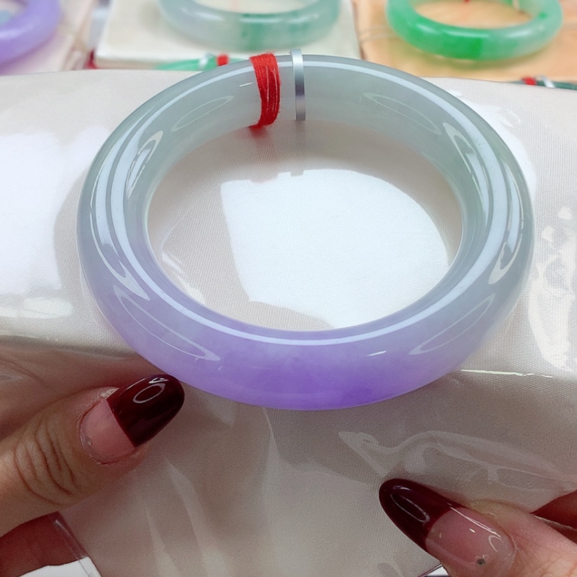 【闪购商品】翡翠手镯未镶嵌57 胖圆冰紫 灵