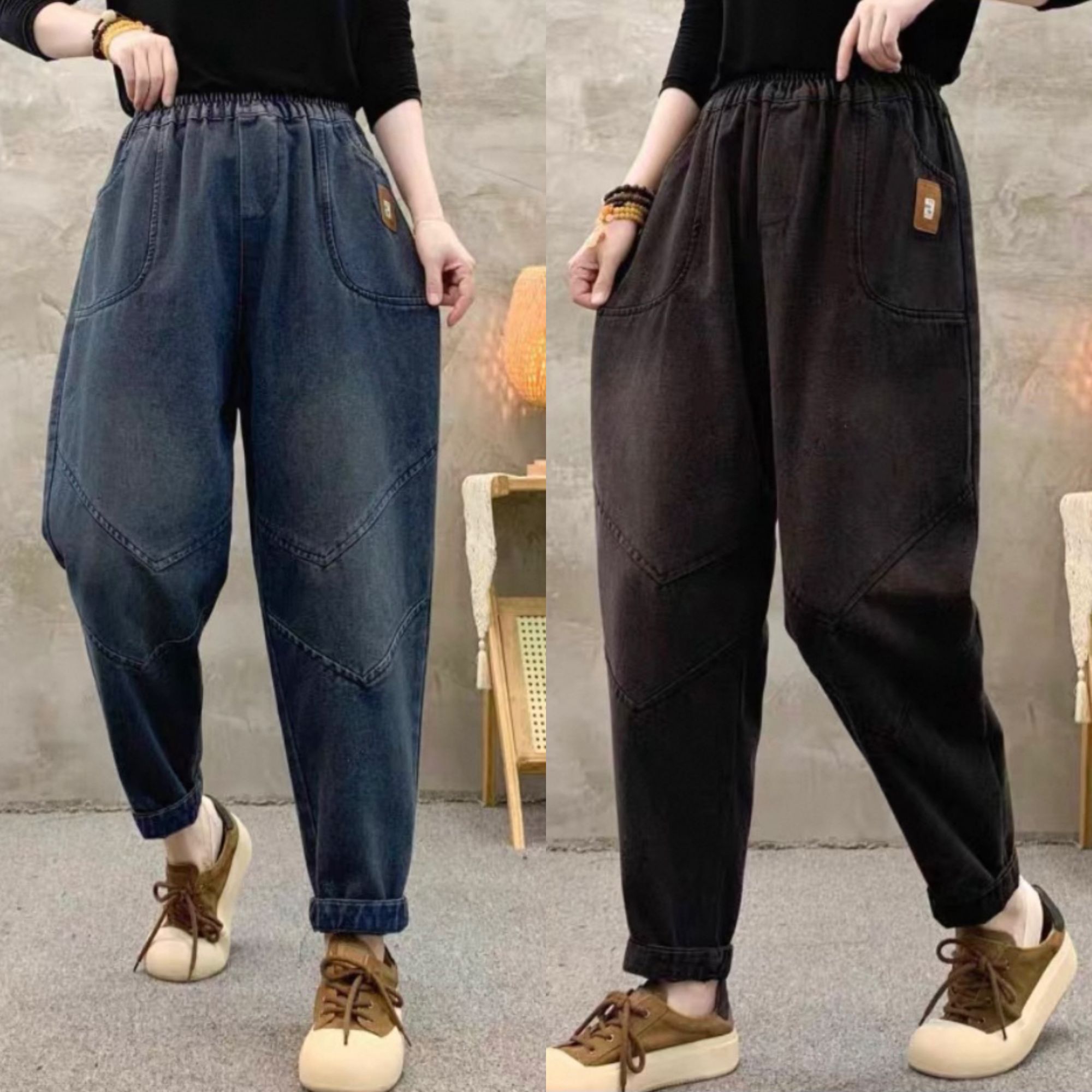哈伦牛仔裤女春季2025年新款春天裤子垮裤妈妈装胖妹妹哈伦裤女