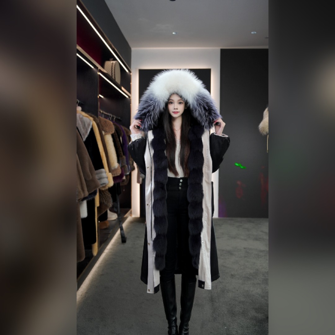 【璀璨星河】2025新款免洗面料狐狸门襟渐变狐狸毛领高定派克服