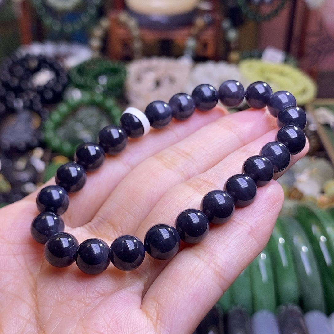 和田玉未镶嵌颈饰浓色老矿料烟紫手串8m