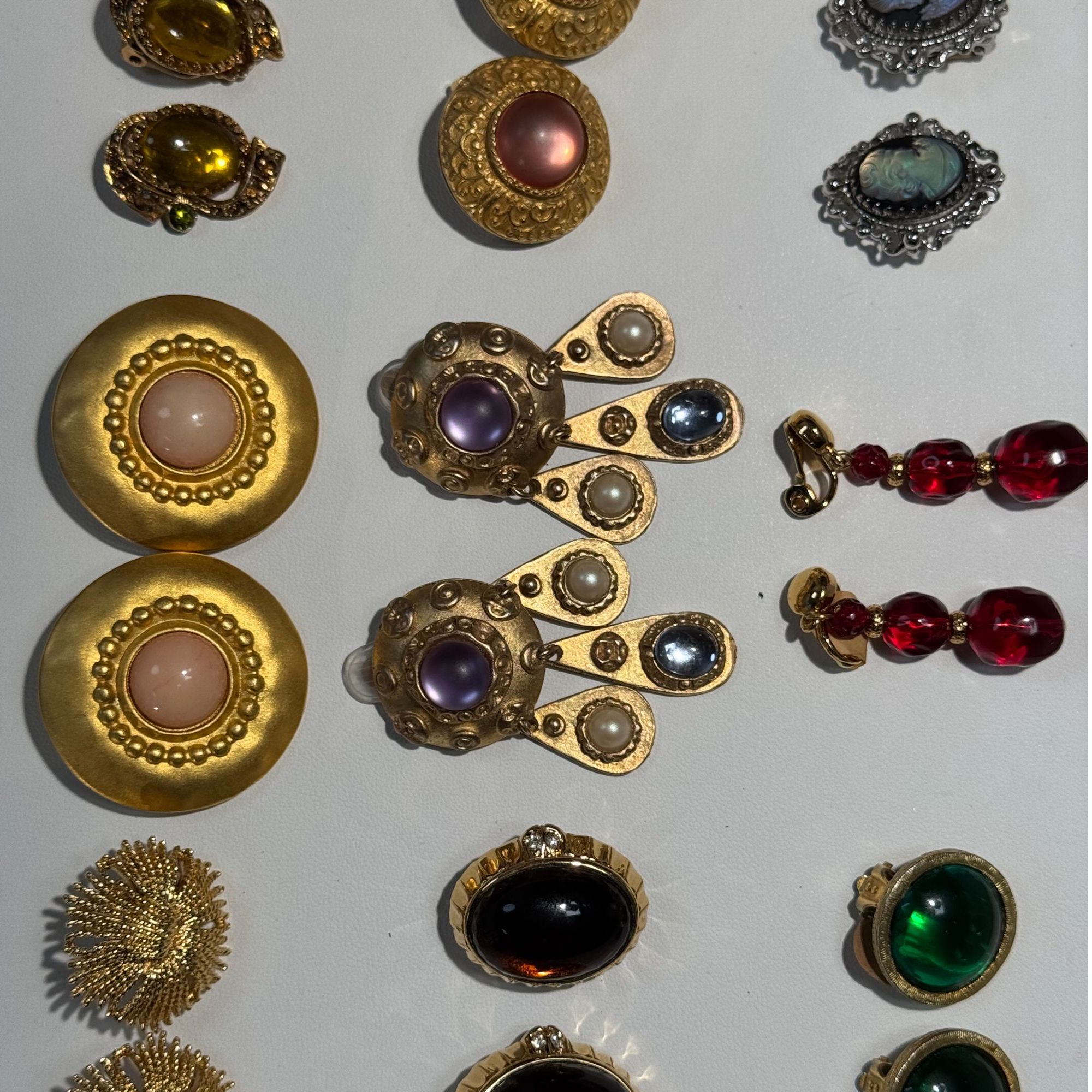 合金玻璃耳饰 2#中古首饰耳夹彩色vintage饰品重工复古法式粉紫蓝