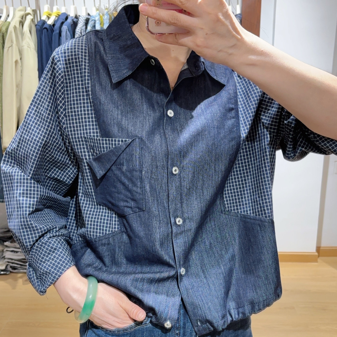 秋款薄牛仔拼接衬衣1622款