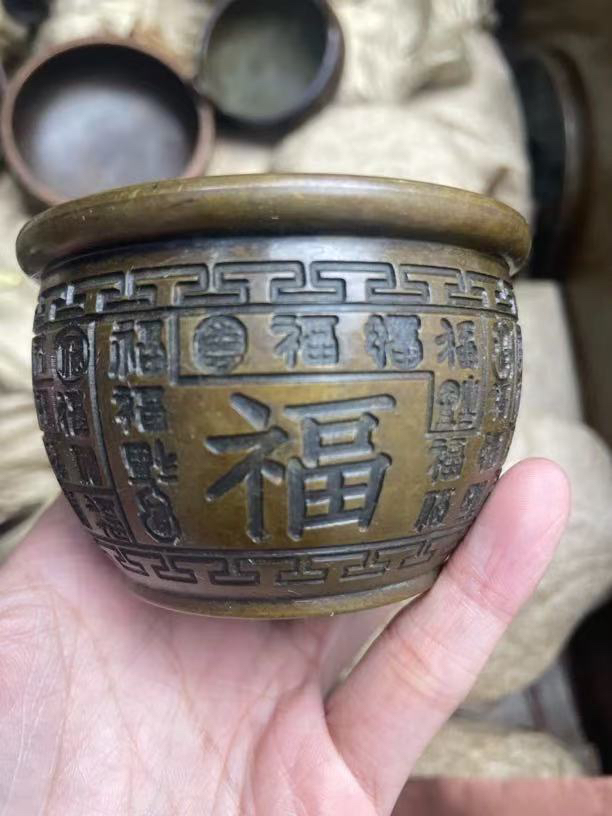 精美铜器摆件百福缸