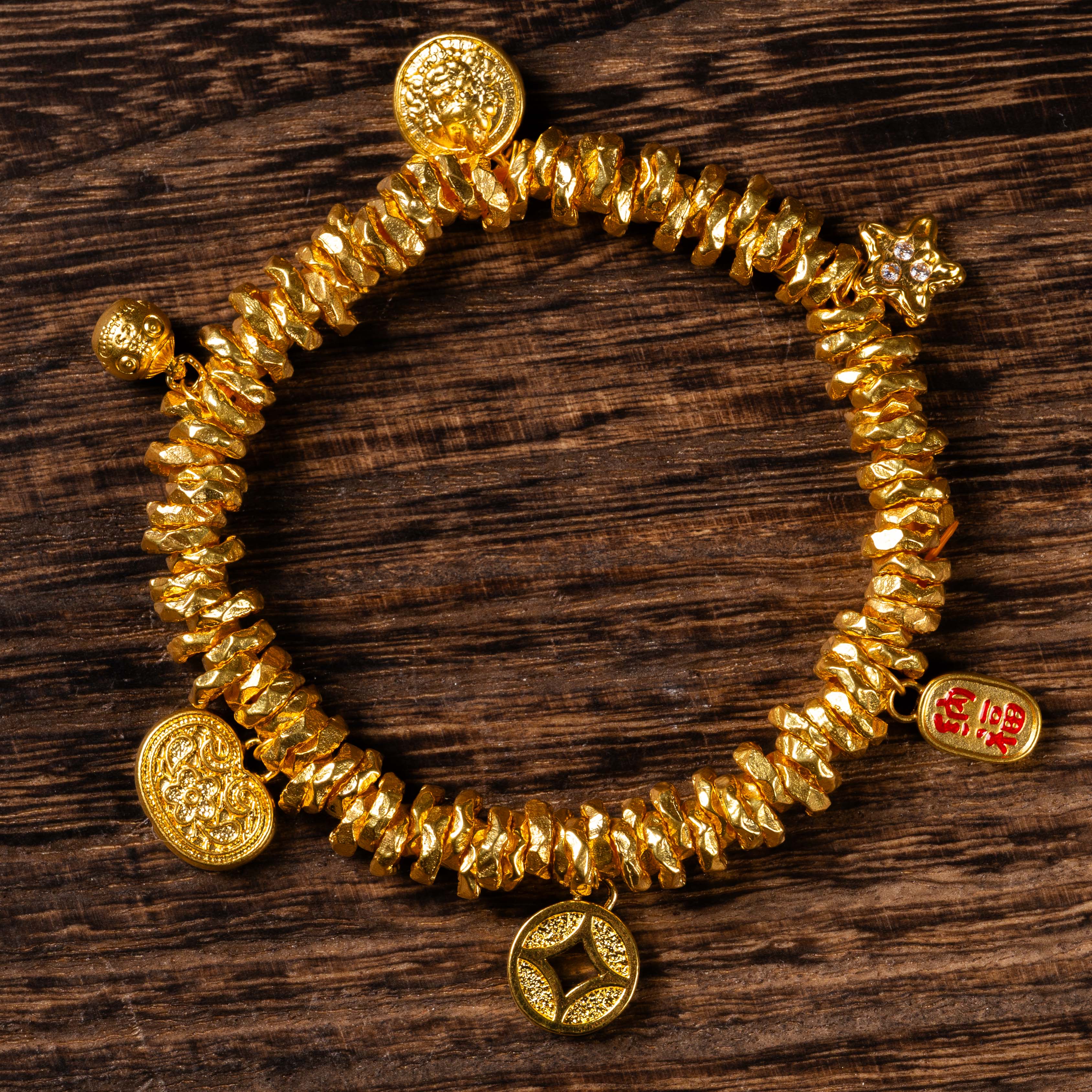【小琪金选】 足金999满圈黄财神多宝盘缠金手串