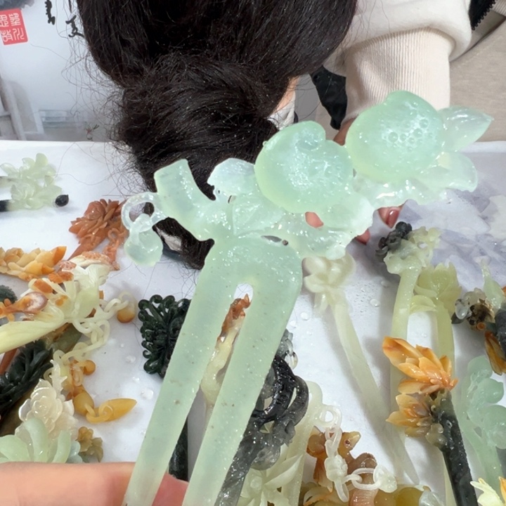 定制蛇纹石玉毛货发饰