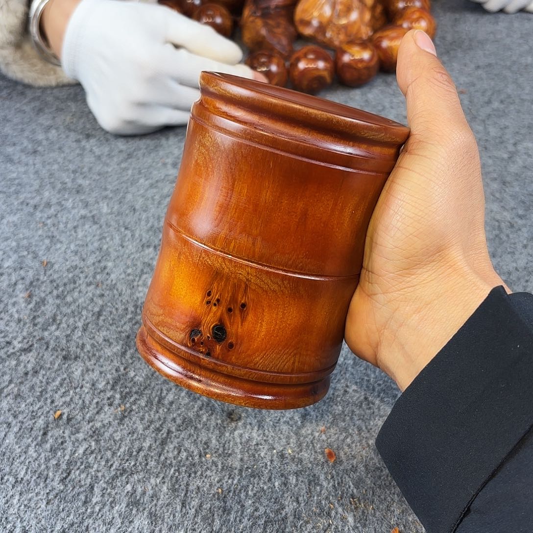 崖柏黑骨玉化糖心茶叶罐竹节手工作