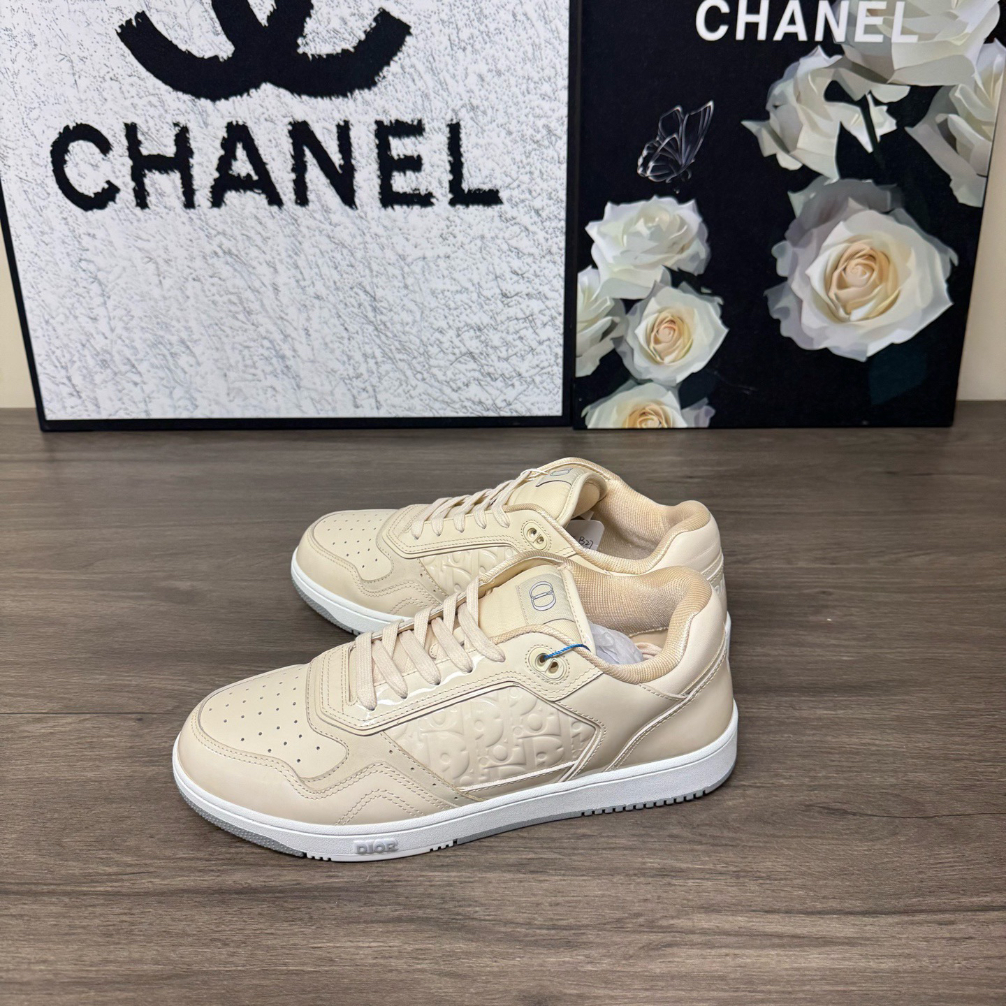 99新 DIOR/迪奥 B27Oblique印花漆面米白色板鞋43码99新公价11000