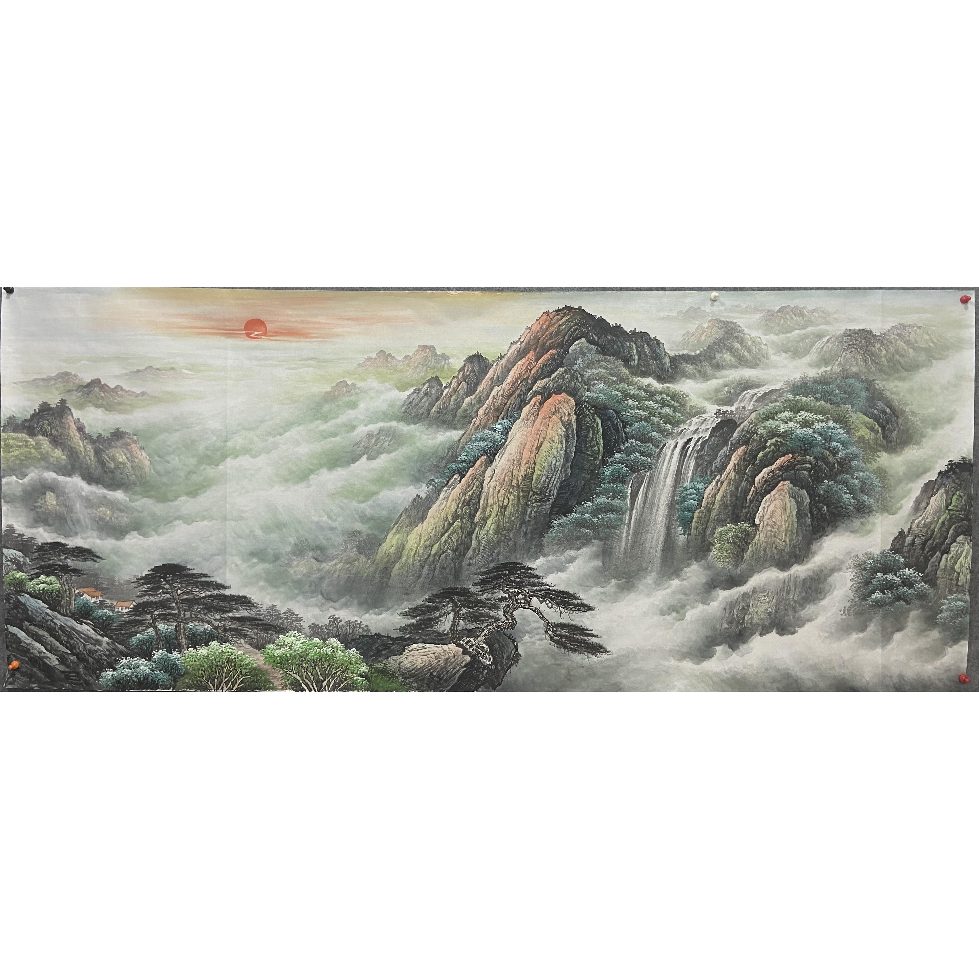 国画山水云峰千里秀尺寸100/240