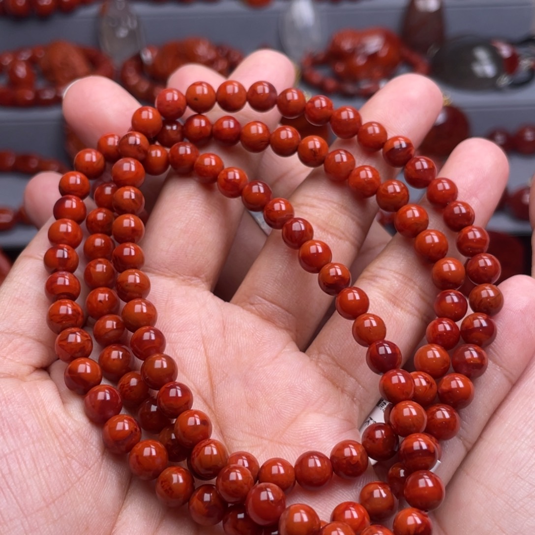 南红玛瑙未镶嵌珠宝奇石多圈6.5mm