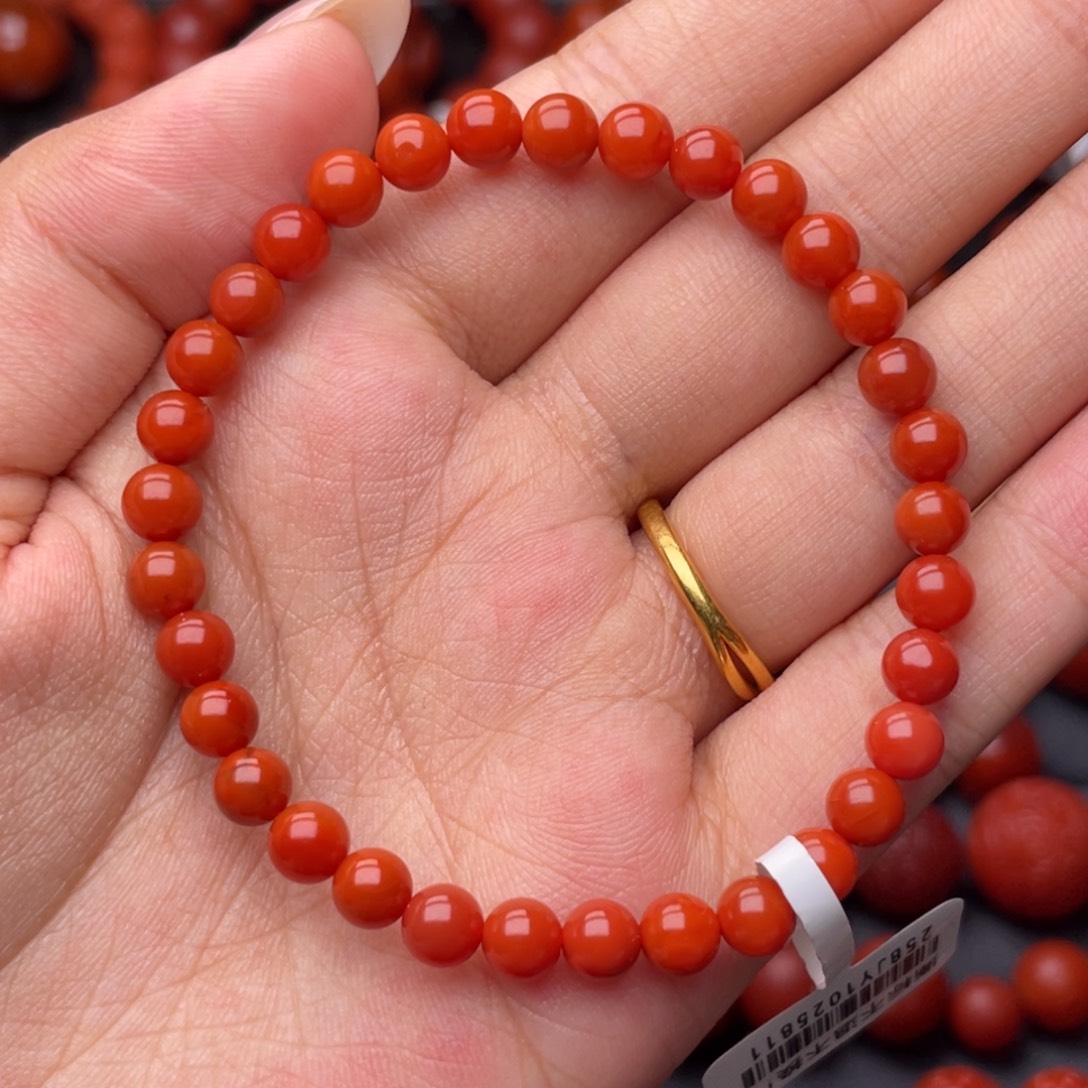南红玛瑙未镶嵌手串Y5.8mm满色满头柿子红手串