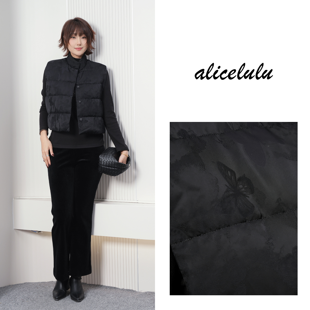 alicelulu‘轻便通勤’黑色立领白鸭绒马甲S2145790Tr
