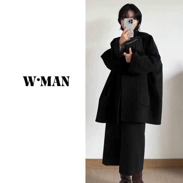 W·MAN“简约美学”牦牛绒ROW风茧型双面呢大衣外套