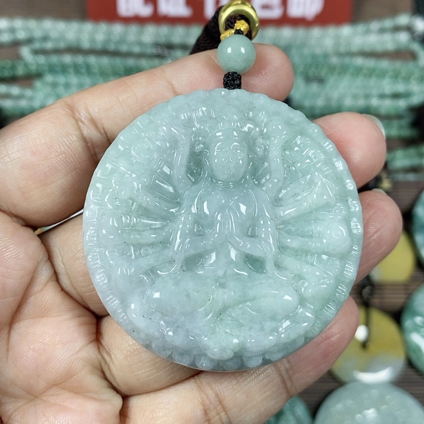 【闪购商品】翡翠颈饰未镶嵌玉吊坠翡翠玉厚装千手观音