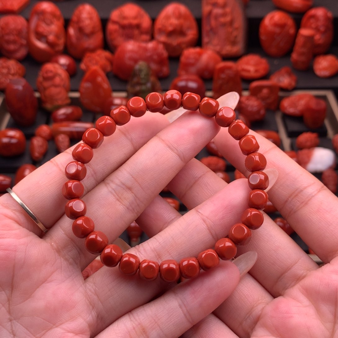 南红玛瑙南红川料原矿六方手串6.3mm未镶嵌