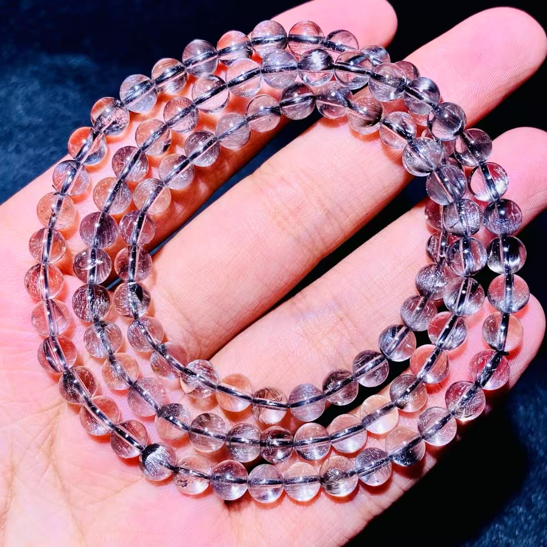 天然多圈黑银钛手链5毫米