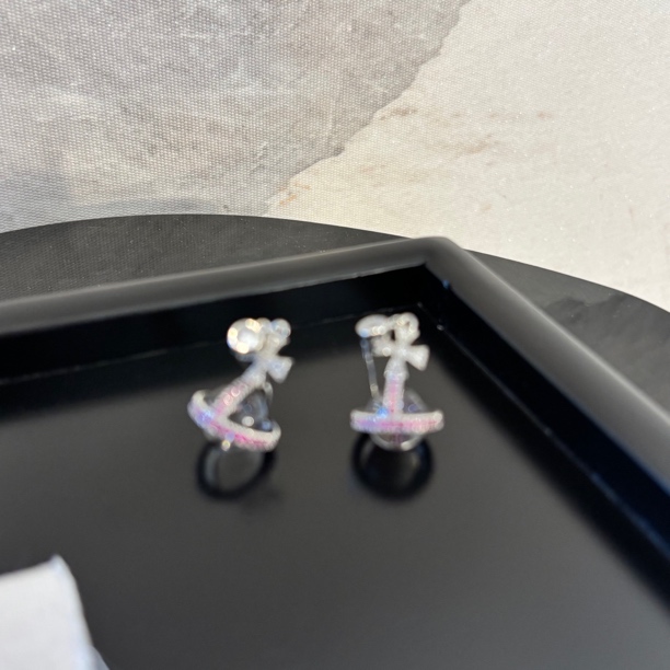 铜合金合成锆石耳饰 十字透明地球耳环EH3322