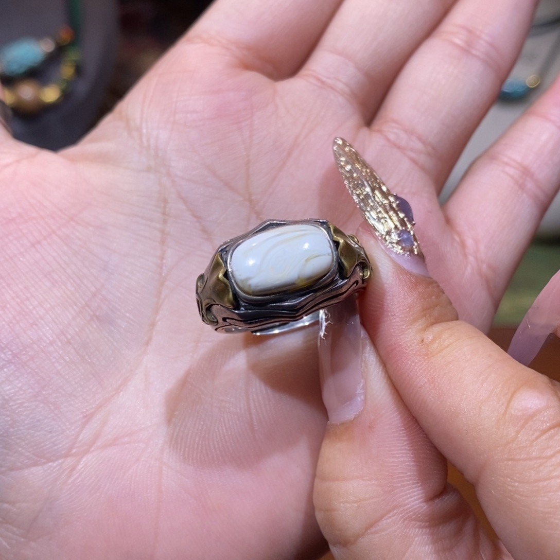 琥珀戒指银S925镶嵌戒指