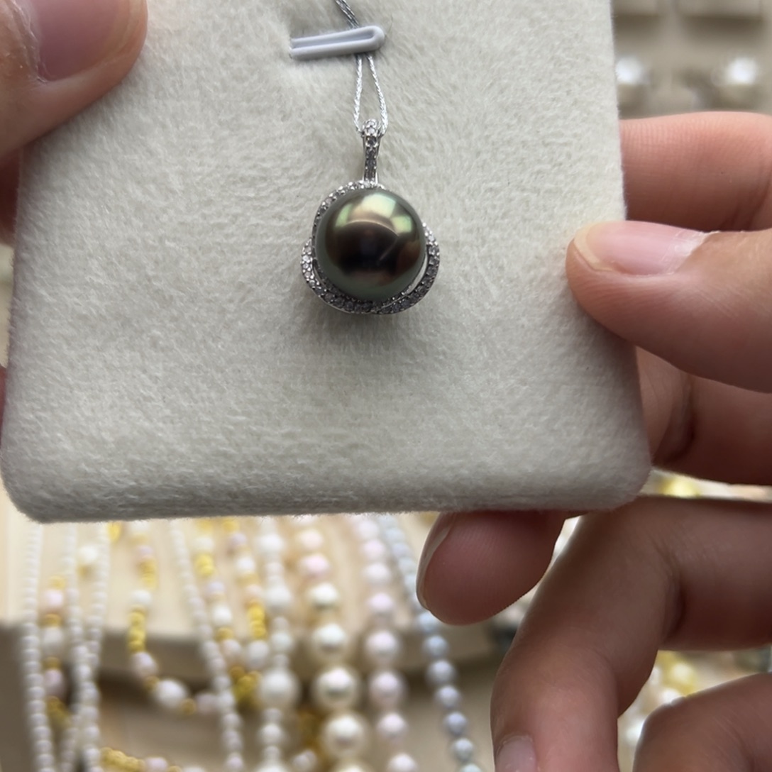 银S925镶嵌吊坠(不含链)海水珍珠11.7mm大溪地万能扣