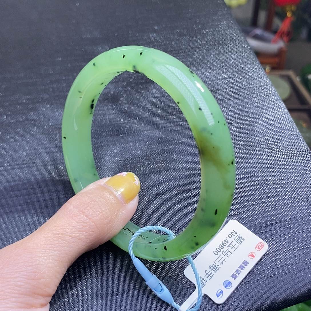 和田玉碧玉乌兰海带糖手镯53.3圈口未镶嵌