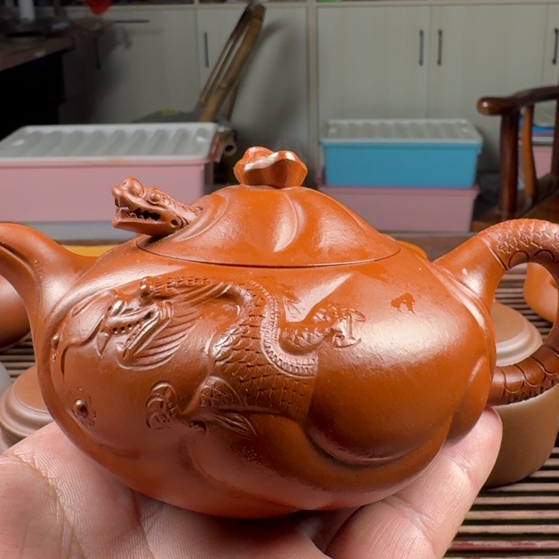 骚****茶壶紫砂朱泥鱼化龙220cc