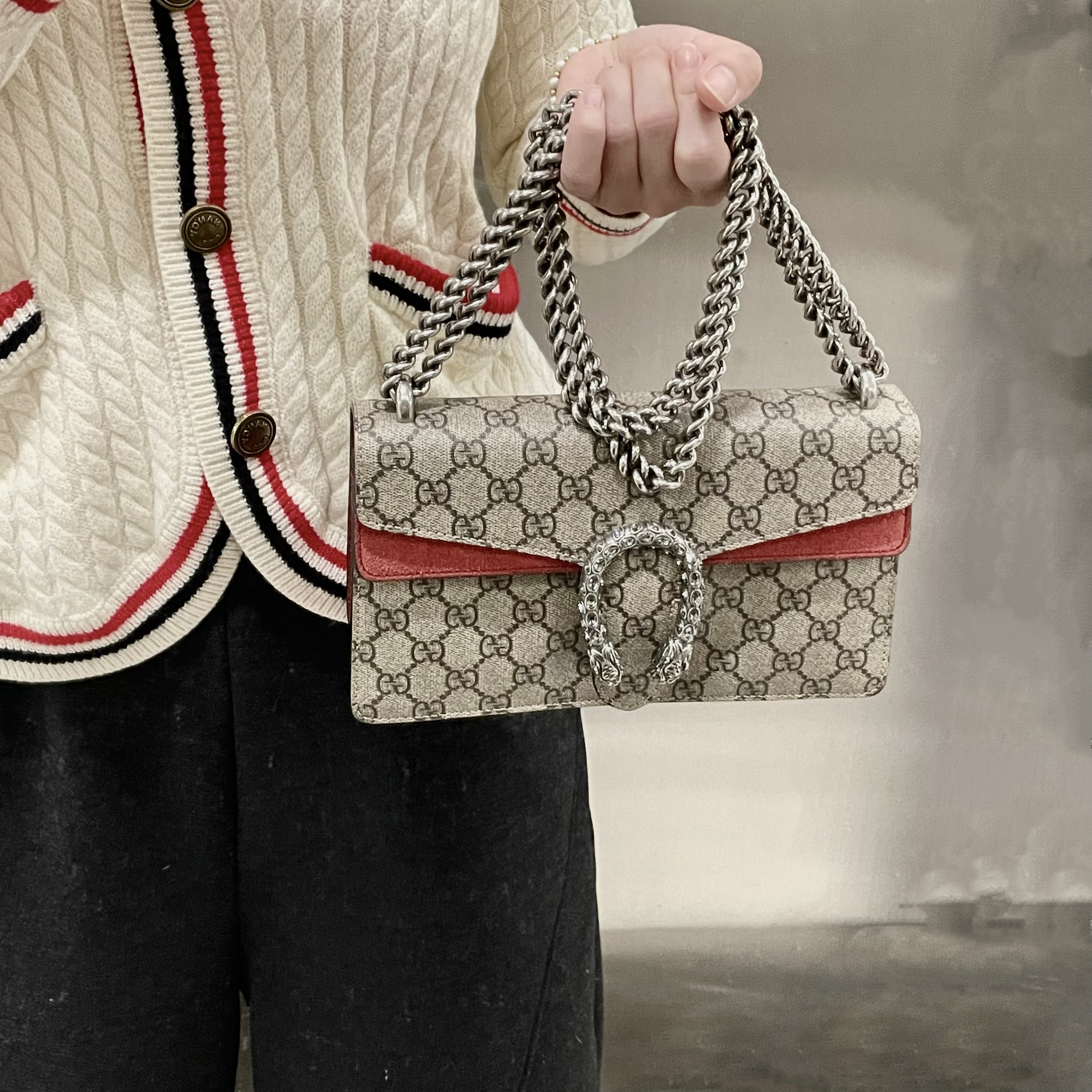 95新 GUCCI/古驰 钻扣经典老花链条包