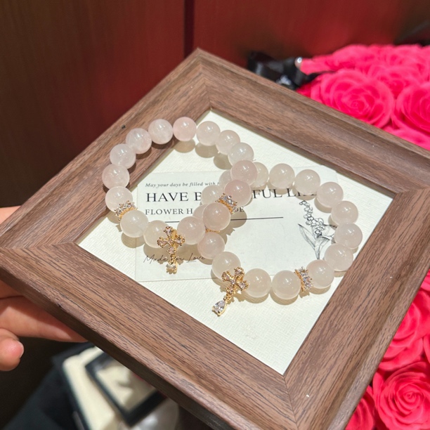 S900 12mm西柚粉十字架重工款手串 颜色微差