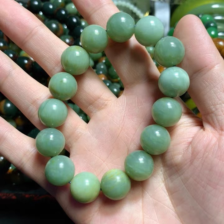 岫玉老蓝水圆珠卡14手串手链无黑点细料干净