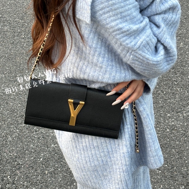 99新 YSL/圣罗兰 黑金手拿晚宴单肩包