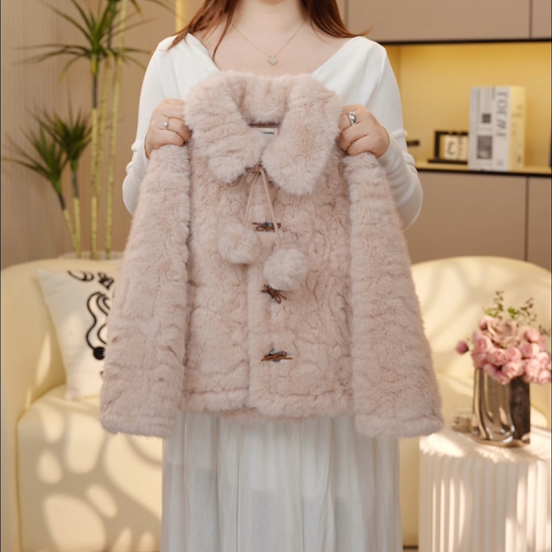 【糖宝魔豆】女童冬装小香风加厚毛毛衣外套新款冬季女孩棉服加绒