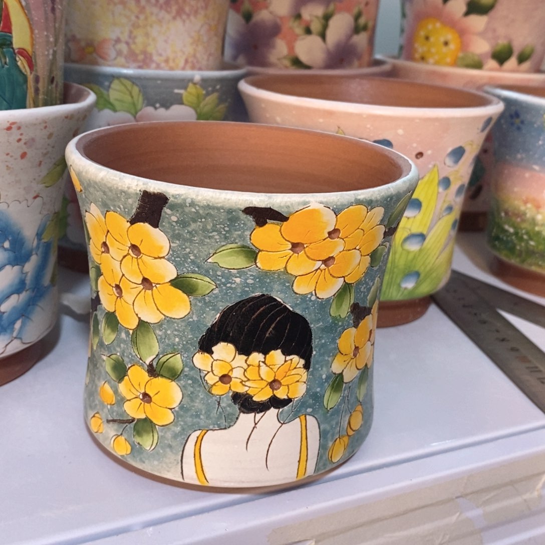 紫砂花盆子*红陶手绘花盆