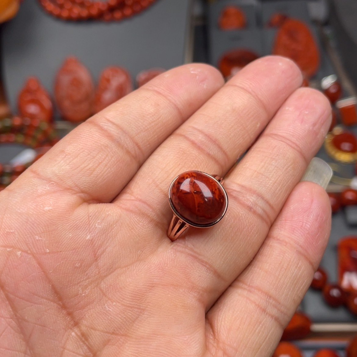 【闪购商品】南红玛瑙珠宝奇石银S925镶嵌戒指