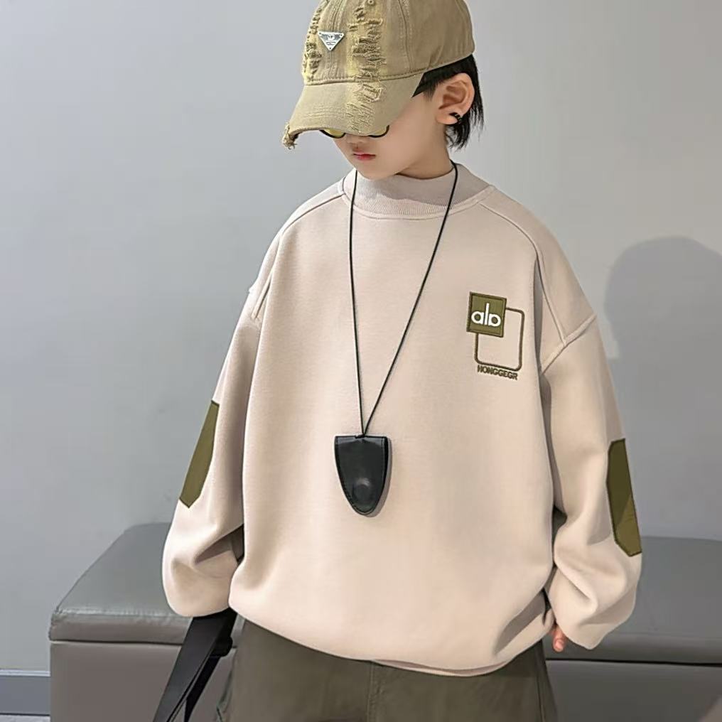 【加绒】儿童圆领秋冬洋气中大童韩版男女童百搭宽松高领卫衣帅气