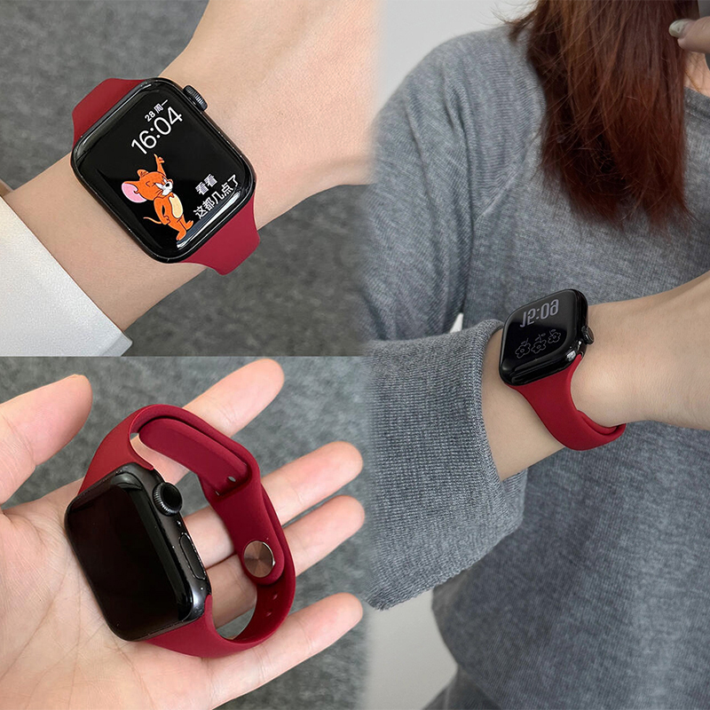 新年明媚复古酒红色iwatch表带s11/10/9/8女款高级小蛮腰硅胶显白