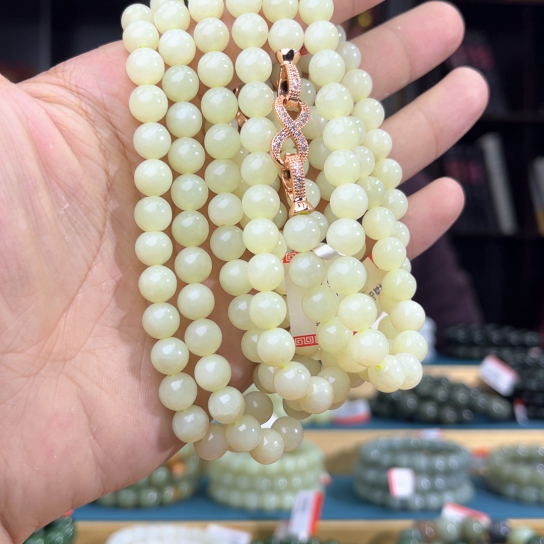 和田玉手串未镶嵌纯天然和田玉新疆若羌黄口8多样性发其一