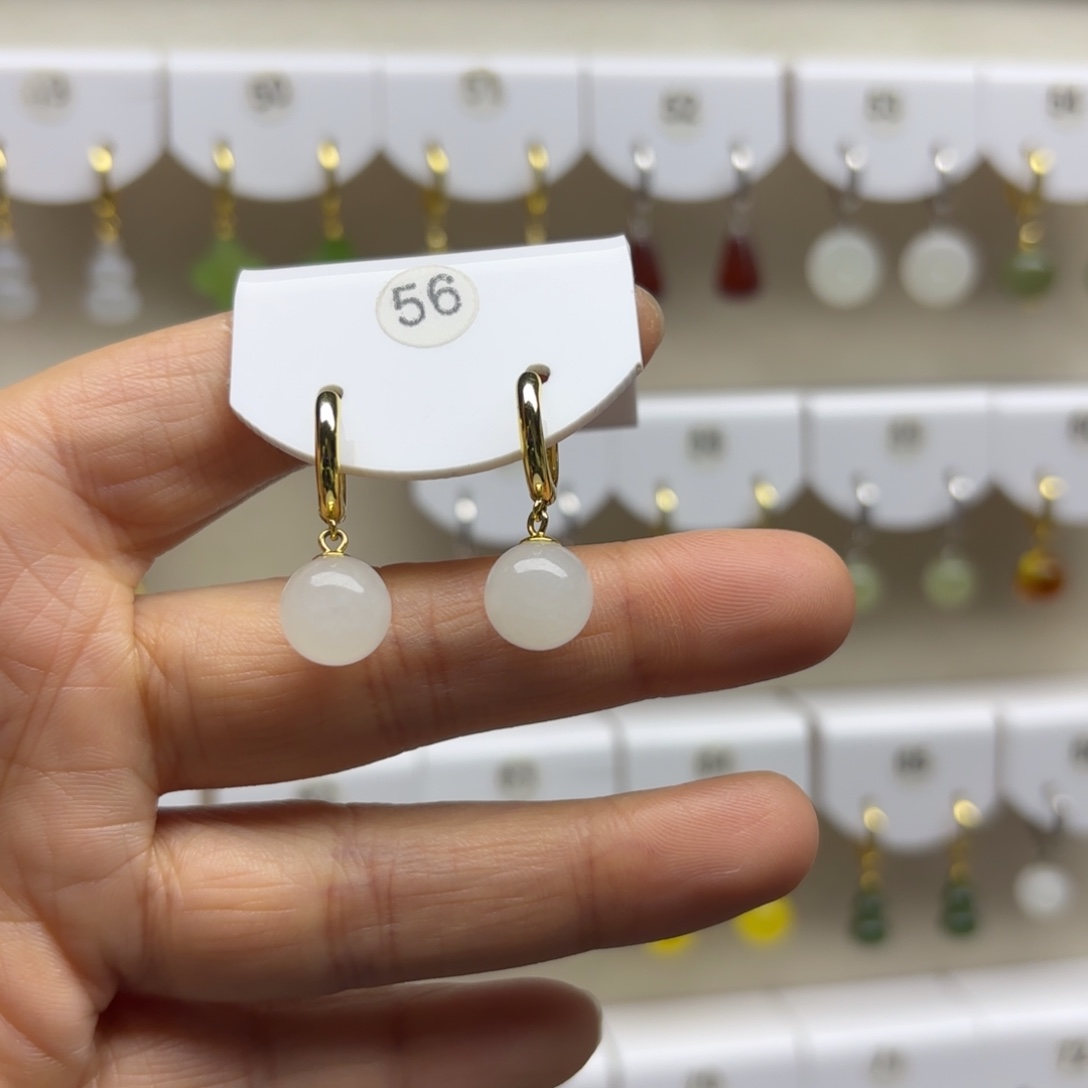 和田玉银S925镶嵌耳饰