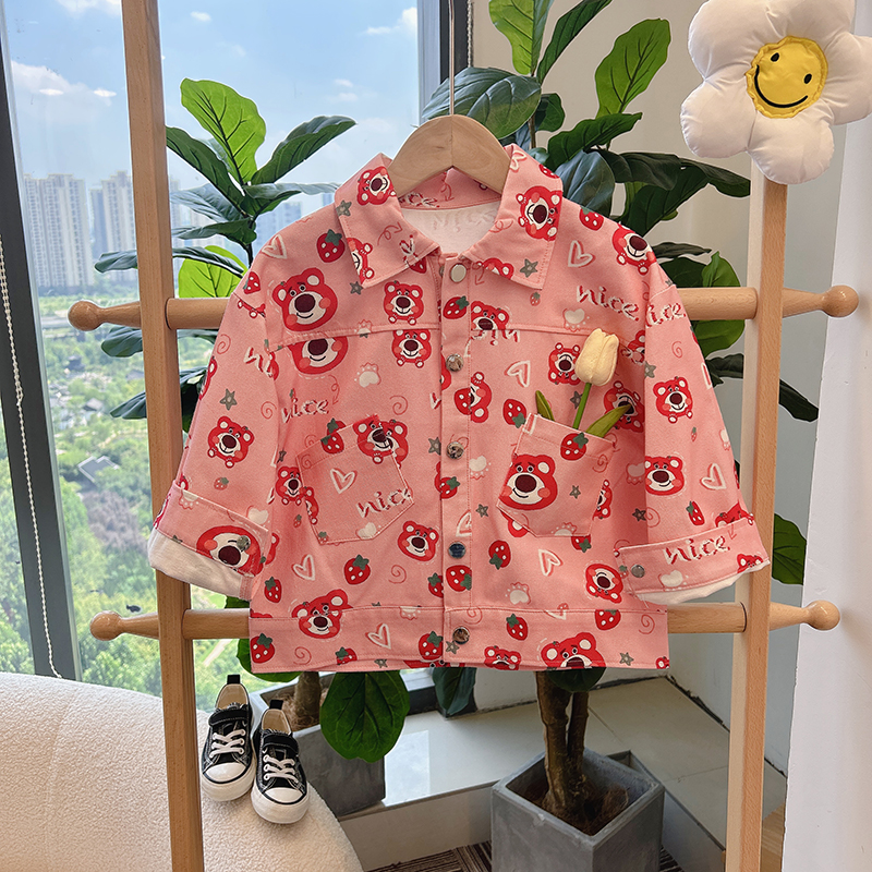 儿童秋季新款纯棉外套时髦卡通外穿立领童装洋气春秋女童宽松外套