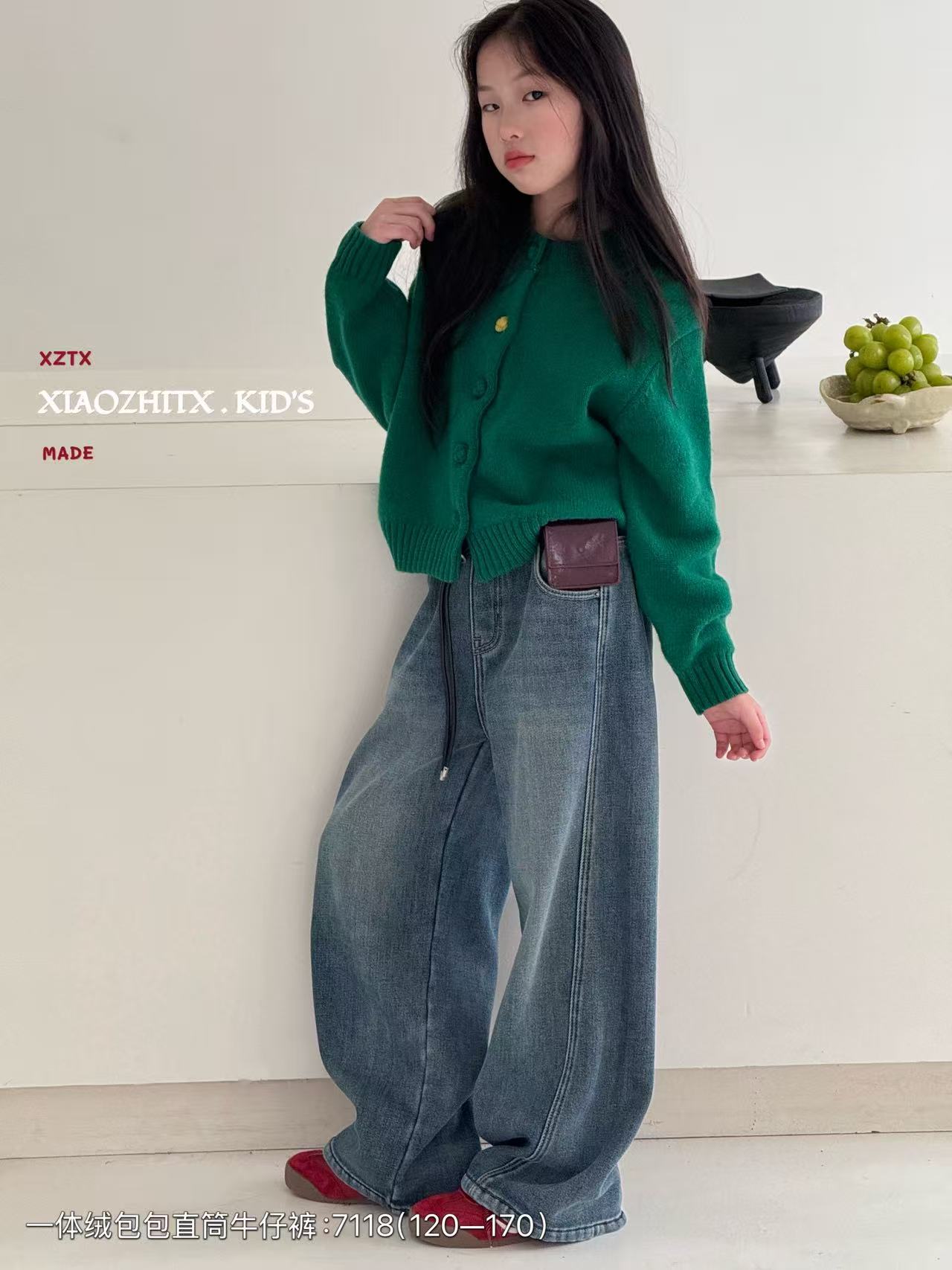 【豪宝贝】2025FW腰带小包一体绒牛仔裤7118