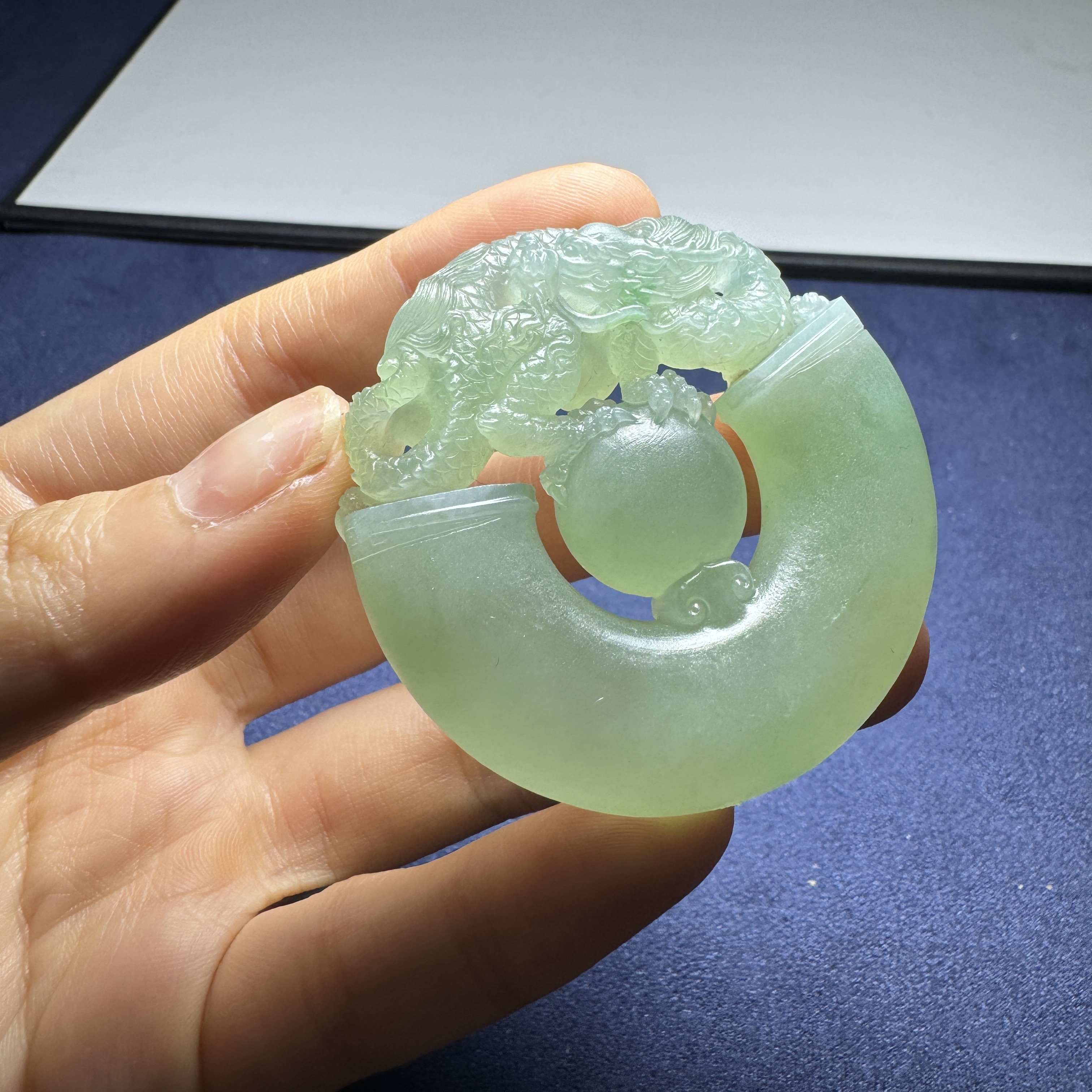 精选林梓楠作品缅甸翡翠毛货挂件腾龙如意 50*49*10.6mm Z41101A8