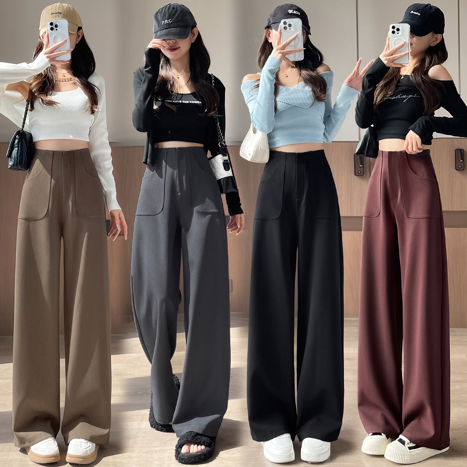 2025春秋新款高级感窄版西装阔腿裤女高腰垂感宽松显瘦休闲裤长裤