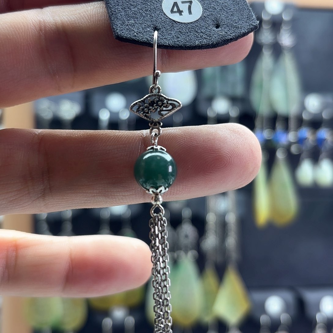 翡翠耳饰银S925镶嵌用****9